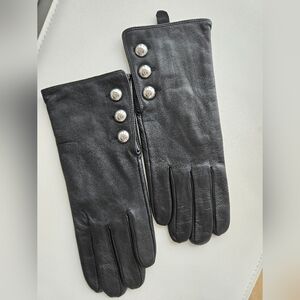 Michael Kors Black Leather Gloves with Silver Accents